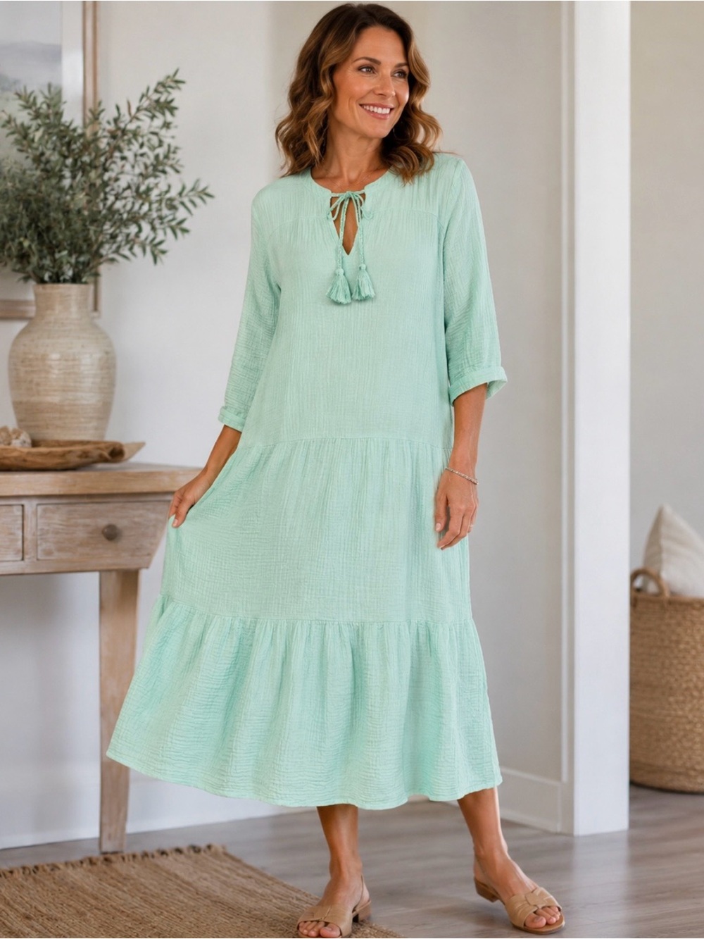 Soft Surroundings Laguna Yucca Solid Gauze Dress Size M
